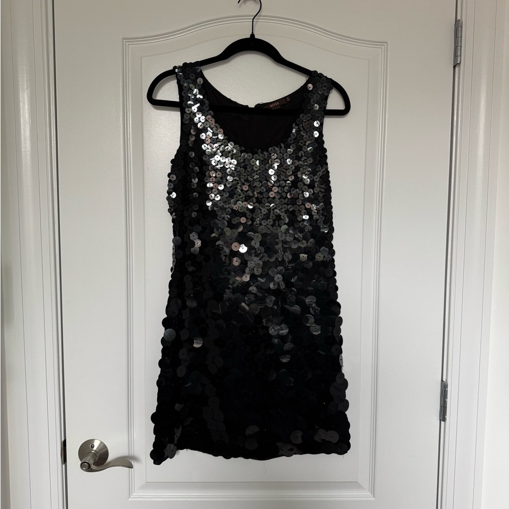 Reiss Black and Silver Sequin Mini Dress